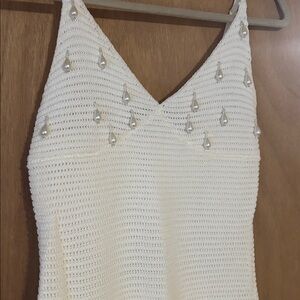 Meshki Cream Pearl Crochet Maxi Dress